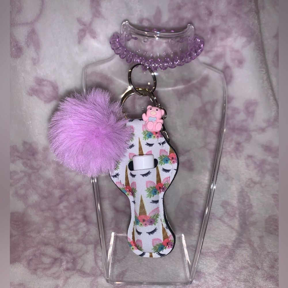Unicorn Chapstick Holder Keychain Set